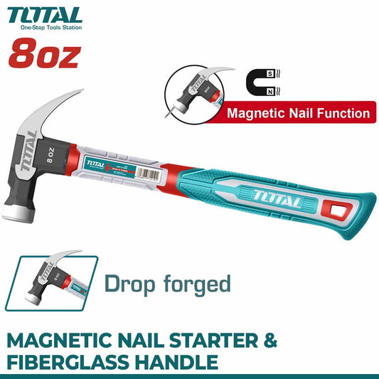 TOTAL THCH61008 Magnetic Claw Hammer 8oz | Heavy-Duty Fiberglass Handle Hammer