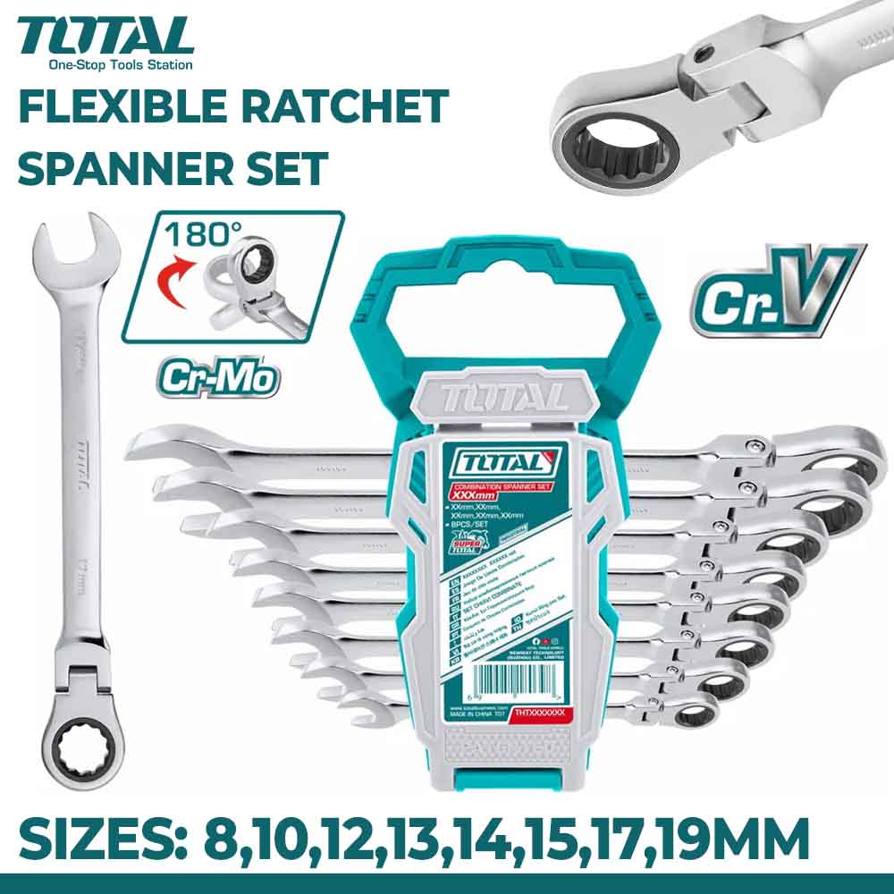 TOTAL Flexible Ratchet Spanner Set 8-19mm