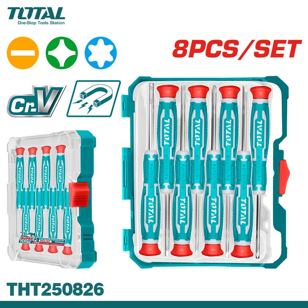 TOTAL Precision Screwdriver Set 8pcs THT250826 for Electronics Repair Tools