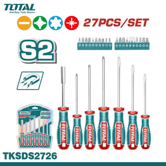 TOTAL 27PCS Screwdriver Set TKSDS2726 – Slotted, Phillips, Hex & Torx
