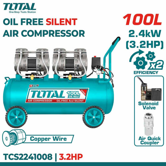 TOTAL 100L Air Compressor Oil Free | Copper Wire Motor Pakistan