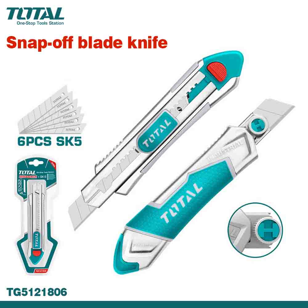 TOTAL Heavy-Duty Utility Cutter Knife – Aluminium Body with 5 Blades ...