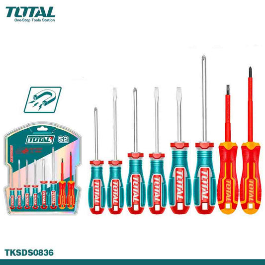 TOTAL TKSDS0836 8 Pcs Screwdriver Kit | 1000V VDE Certified Electrician Screwdriver Set