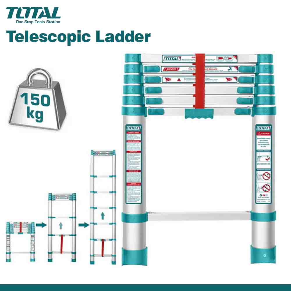 TOTAL Aluminium Telescopic Ladder - 150kg Load Capacity