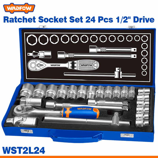 WADFOW Ratchet Socket Set 24 Pcs 1/2" Drive